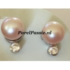 Pareloorbellen roze 8,6mm ronde AAA zoetwater zilver y