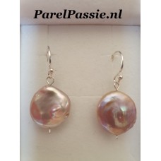 Pareloorbellen roze grote barok zoetwaterparels, zilver 925 ..