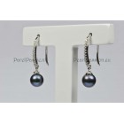 Zwarte blauwe pareloorbellen AAA  kleine 6 - 6.5mm zoetwaterparels zilver cz