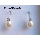 Verkocht Parel oorbellen witgoud met briljanten 0,09ct stevig JKa14k 585