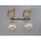 Gouden oorbellen 14k grote ronde 10 mm  parels top kwaliteit AAA witte  y
