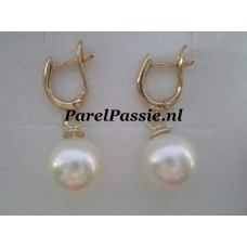 Gouden oorbellen 14k grote ronde 10mm  parels top kwaliteit AAA witte ..