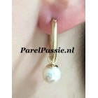 Pareloorbellen met cultivé 9.3mm gouden creolen 20mm oorbellen 14k 585 satin  y