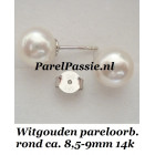 Witgouden * Pareloorbellen AAA top luster 8.5-9mm 14k JKa  y