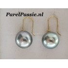 Tahiti * parel grijze oorhangers 13mm met fijne witgoud of geelgouden oorhaken14k  y
