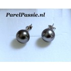 Tahiti pareloorbellen grijze ronde zoutwaterparel oorsteker  y