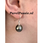 Zwarte Tahiti pareloorbellen grote druppel 12 mm 13 mm zoutwaterparels zilveren  y