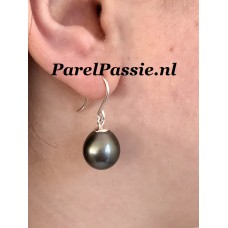 Zwarte Tahiti pareloorbellen grote druppel 12 mm 13 mm zoutwaterparels zilveren  y