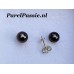 Zwarte pareloorbellen Tahiti  oorknoppen zoutwater oorstekers ca. 7.7mm zilver 925 y