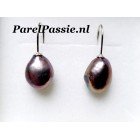 Pareloorbellen pauw paars zoetwaterparels ca. 10.3 x12.3mm zilveren oorhaken y