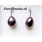 Pareloorbellen pauw paars zoetwaterparels ca. 10.3 x12.3mm zilveren oorhaken ..