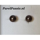 Ronde parel oorknoppen AAA bruin zwarte 8.5 - 9mm oorstekers zilver