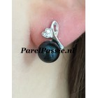 Zwart blauwe pareloorbellen zoetwater 7- 7.5 mm rond AAA topkwaliteit zilver  y