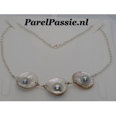 Collier Zuidzee mabe parels groot zilveren jasseron 925 Prachtig max. 48cm  y