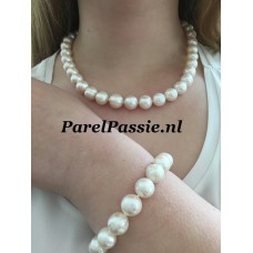 Parelset ketting armband zoetwaterparels magneetslot wit 10mm -12mm 45cm 20cm .y