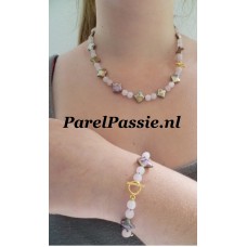 Parelset zoetwater rozenkwarts sterren echte parels 42cm y