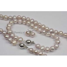 Verkocht Parelset *donkerroze parelketting armband oorknoppen 7mm y