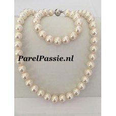 Parelset ketting armband zoetwaterparels grote ronde parels 10mm 43cm 18cm  y