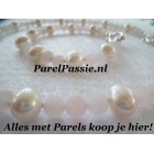 Parelset wit roze collier armband zoetwaterparels rozenkwarts modern zilveren