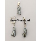 Wit zilver grijs keshi parel set  4 - 18,5 mm zoutwaterparels zilver  y
