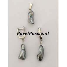 Wit zilver grijs keshi parel set  4 - 18,5 mm zoutwaterparels zilver  y