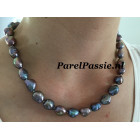 Moderne parelketting donkere pauw zoetwaterparels zilver 925  47cm  y