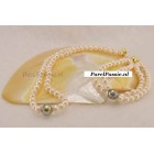 Fijne parelset parelketting parelarmband met Tahiti zoutwater carved kort 41cm + 20cm  y
