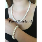Parelset armband collier grote zoetwaterparels 9x10-11mm modern zilveren slot  y