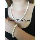 Parelset armband collier grote zoetwaterparels 9x10-11mm modern zilveren slot 