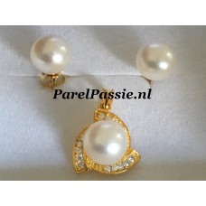Ronde parels set AAA top kwaliteit hanger oorbellen zoetwater wit 8-9mm zilver verguld y
