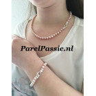 Roze parel set collier armband 7mm -7,5 mm prachtig luster glans modern slot zilver ..