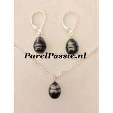 Tahiti  parelset hanger ketting oorbellen brisuren zwarte zoutwater 9mm  y