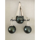 Tahiti  parel set  zwart groen tone 10,2 mm - 10,5 mm zoutwaterparels zilver  modern  ,,
