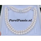 Verkocht Dubbele parelketting * collier zoetwaterparels 8 - 9mm 2-rijig 42- 45cm