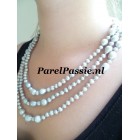 Parelketting lang grijs zoetwaterparels 150cm met zilverkleurig slot  y