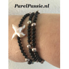 Kruis parel onyx ketting of  armband zoetwaterparels, zilveren slot 58cm