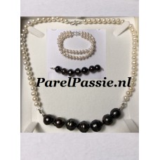 Parelketting witte kleinere zwarte armband grote parels 6mm -13mm zilver y Parelketting witte kleinere zwarte armband grote parels 6mm -13mm zilver y