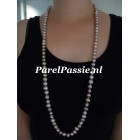 Parelketting lange 8mm 9mm zoetwaterparels donker roze 87cm 90cm ..