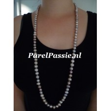 Verkocht Parelketting lange 8mm 9mm zoetwaterparels donker roze 87cm 90cm  y