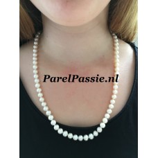 Parelketting  zoetwater roomwit 7-8mm AAA zilver slot 56cm 57cm extra lang