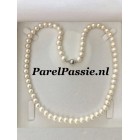 Parelketting witte 7mm  zoetwater bolslot zilver 50cm mooie parels