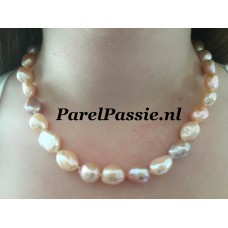 Grote parels halsketting licht roze perzik zoetwaterparels 12mm 45cm  y