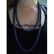 Lange arelketting  donker blauw zoetwaterparels 7mm ca.135 cm