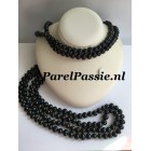 Zwarte lange parelketting zoetwaterparels 7-9 mm enorm lang 255cm  y