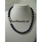 Zwart parelketting zoetwater parels groot  10-12mm 44cm   y