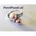 Roze parelring zilver met 8mm zoetwaterparels, AAA maat 17,5 ..