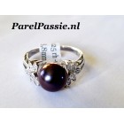 Luxe zilveren ring met 9mm zwarte parel, AAA mt 17,5 ..