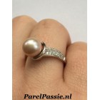 Verkocht * Roze parelring zilver met 8,3mm zoetwaterparel, AAA mt 17,5