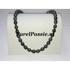 Tahiti parelsnoer zwart met groene 9- 11mm zoutwater parels  y