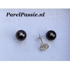 Zwarte pareloorbellen Tahiti  oorknoppen zoutwater oorstekers ca. 7.7mm zilver 925 ..